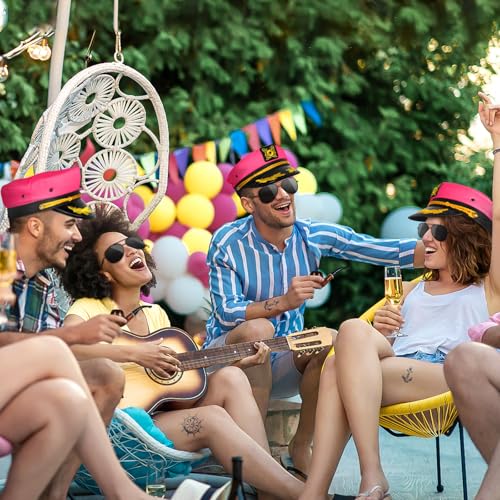 dodowin Captain Sailor Hat Set for Women Men, Yacht Rock Party Costume 4pcs - style: Pink Captain Hat Set