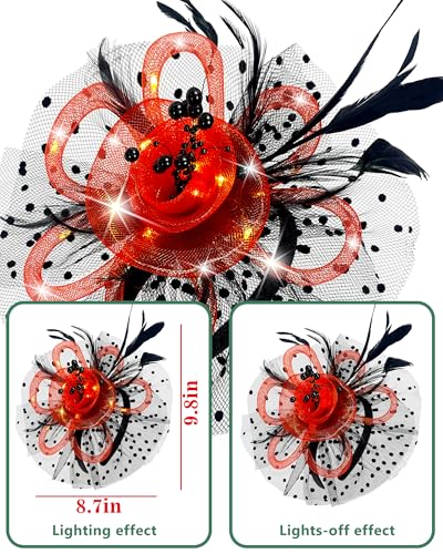 Women Fascinator Hats LED Light Up Headband for Tea Party Halloween Night Headwear Christmas Mardi Gras - color: Black Red