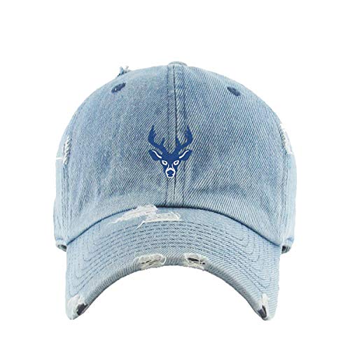 Blue Buck Deer Vintage Baseball Cap Embroidered Cotton Adjustable Distressed Dad Hat - color: Light Denim