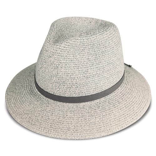 Lucky Brand Straw Hat | Travel | Vacation | Sun Protection | Lightweight | Breathable | Summer | Beach | Straw - color: Leather Tie - Gray