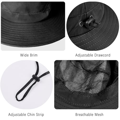 ZOORON Sun Hats for Men Women, Wide Brim Safari Hats UV Protection UPF50+ Waterproof Boonie Hats for Fishing Hiking Camping - color: 1pack-black