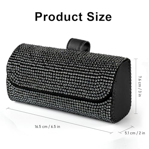 Accmor Bling Sunglasses Holder for Car Sun Visor, Sparkling Auto Glasses Clip Case Eyeglasses Protective Box, PU Leather Car Sunglass Storage Organizer for Truck, SUV, RV (Black Crystal) - color: Bling Black