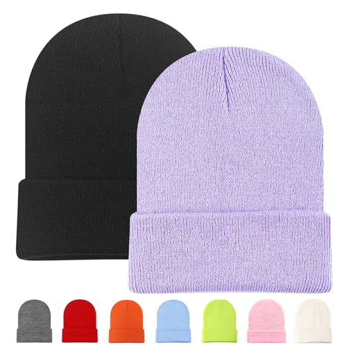 Beanies Hats Multiple Colors Available Stocking caps for Women, Ski Hat Winter Knitted Hat Elasticity Soft - color: Black+purple