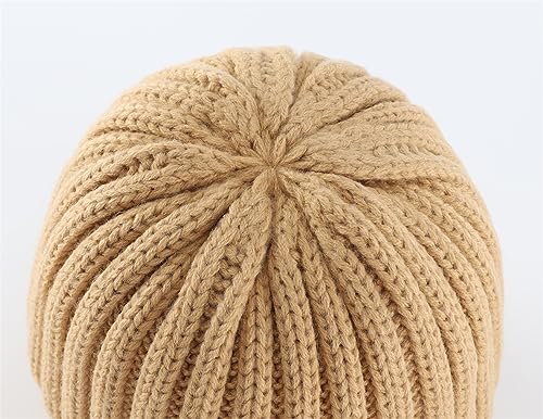 Connectyle Women's Rib Knit Cuffed Beanie Hat Stretch Acrylic Winter Hat Thick Warm Snow Ski Cap - color: Khaki