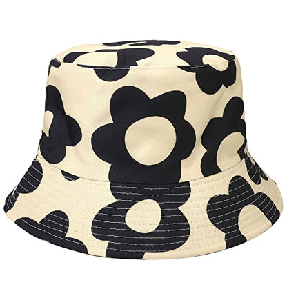 Falari Reversible Bucket Hat for Men Women Summer Travel Beach Outdoor Fishing Hat 100% Cotton - color: J899-white-flower