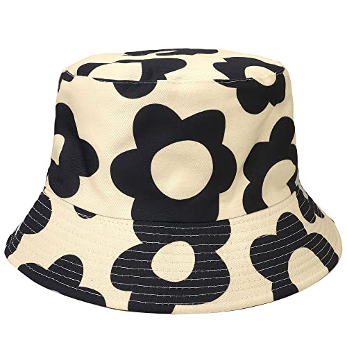 Falari Reversible Bucket Hat for Men Women Summer Travel Beach Outdoor Fishing Hat 100% Cotton - color: J899-white-flower