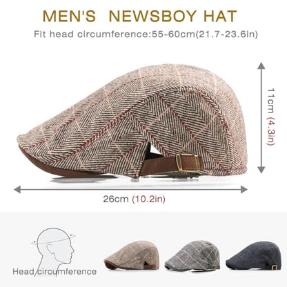 Men's Cotton Newsboy Hats Flat Ivy Gatsby Cap Irish Cabbie Ivy Driving Hunting Hat - color: Checkered Coffee