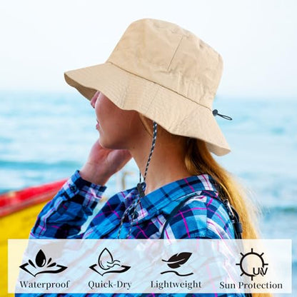 NPJY Packable Sun Bucket Hat for Women Outdoor Waterproof Rain Hat - color: Darkgray (Packable)