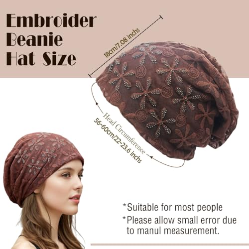 Crochet Slouchy Beanie Hat Turbans Headware for Women - color: Bea01 - Brown