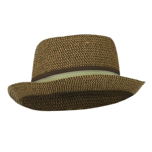 Kid's Pork Pie Stripe Band Fedora - color: Brown
