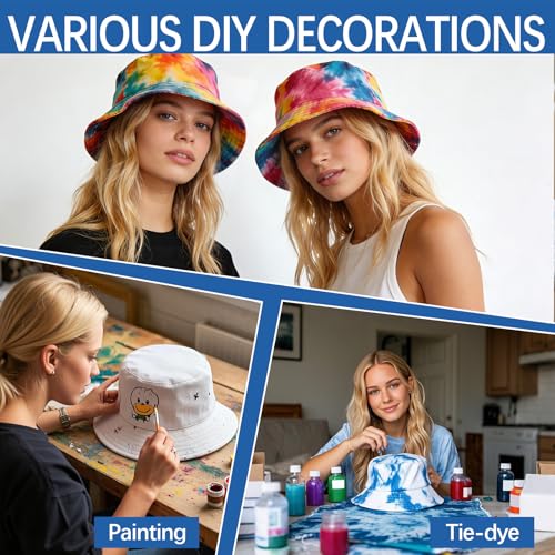 Bucket Hats Bulk Solid Color DIY Blank Hat Bucket Hats for Men, Women and Adults - color: 25 Pcs White