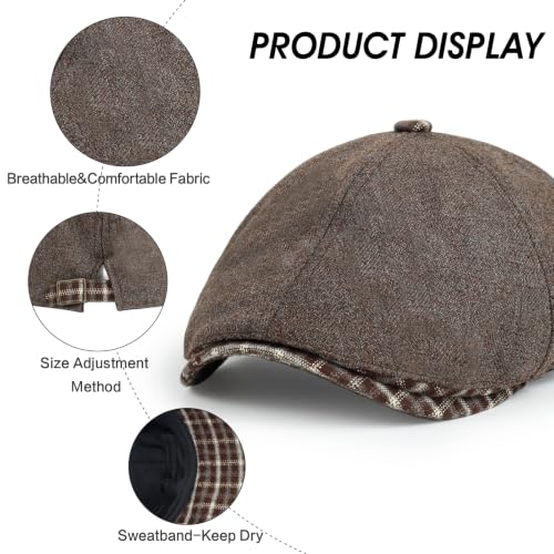 Newsboy Cap for Men Adjustable 6 Panel Flat Hat - color: G2#-blackcoffee