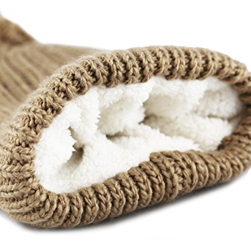 Women and Men Beanie Daily Winter Oversized Thick Stretchy Knitted Pom Pom Beanie Fleece Lined Beanie Hat - color: 2. Straight Khaki