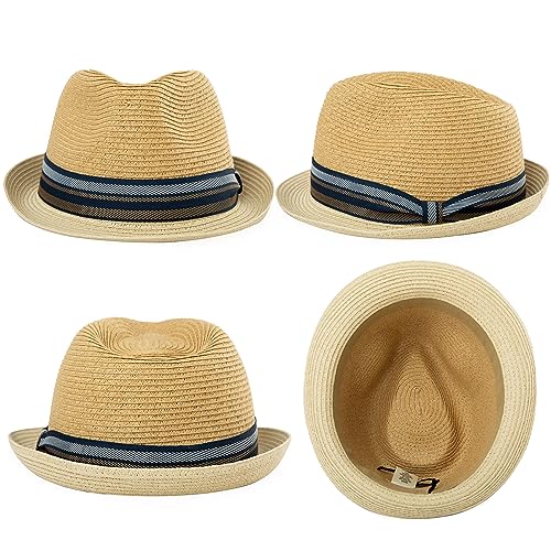 Comhats Oversize XXL Men Summer Straw Fedora Sun Hat Panama Derby Packable - color: 94587_beige, size: X-Large