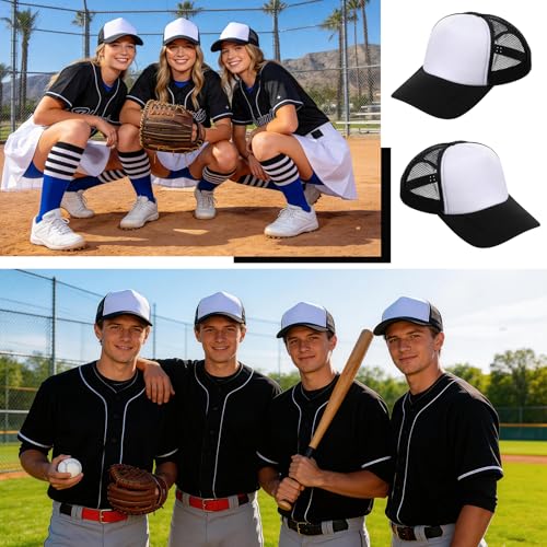 20 Pack Sublimation Trucker Hats Blank DIY Gift Bulk Birthday Party - color: Black