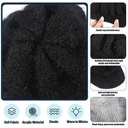 Mepase 3 Pieces Women Warm Hat for Winter Slouchy Beanie Cap with Visor Knitted Newsboy Hats for Women Ski Snow - color: Black, White, Khaki