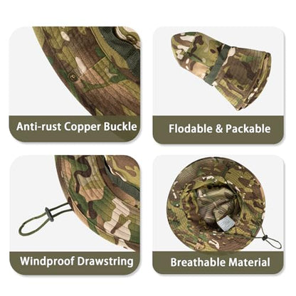 Sun Hats for Men Women Bucket Hat UPF 50+ Boonie Fishing Safari Hat - color: Green Camo