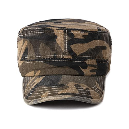 Unisex Military Army Hat Men Women Baseball Cap Flat Top Cap Adjustable Camo Cadet Cap - color: Coffee