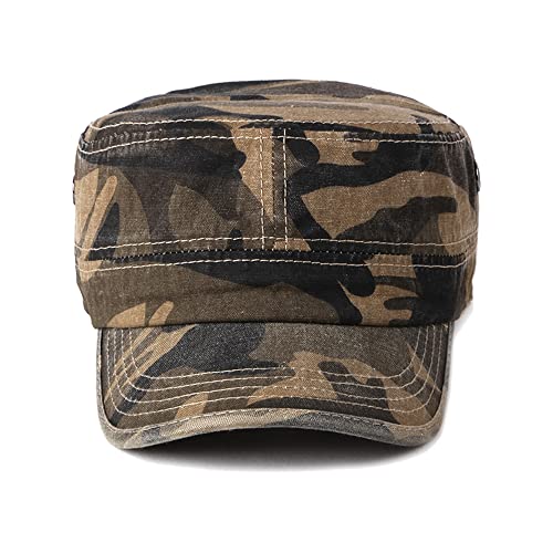 Unisex Military Army Hat Men Women Baseball Cap Flat Top Cap Adjustable Camo Cadet Cap - color: Coffee