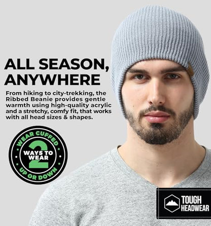Tough Headwear Ribbed Beanie Hat - Stretch Fit Beanie for Women - Knit Winter Hats for Men - Breathable Knit Caps - color: Light Gray