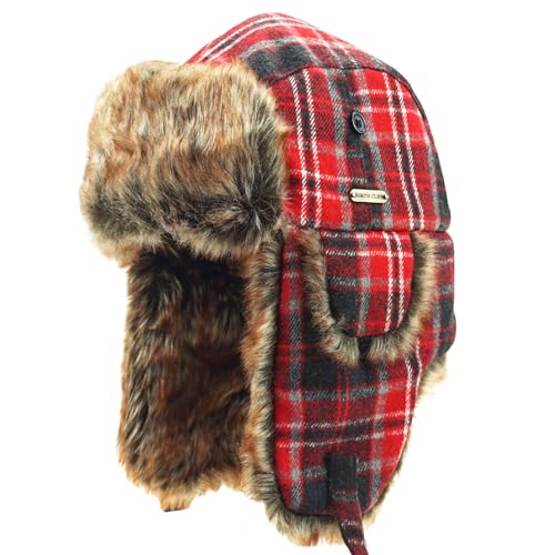 Unisex Winter Trapper Hat Cold Proof Keep Warm Hat with Ear Flaps for Hunting Skiing Trooper Outdoor Activities - color: Candy Series-red&black, size: Large-X-Large