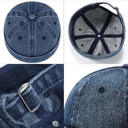 Men Docker Cap Brimless Skullcap Sailor Cap Rolled Cuff Retro Beanie Hat with Adjustable - color: Dark Blue