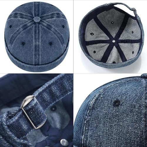 Men Docker Cap Brimless Skullcap Sailor Cap Rolled Cuff Retro Beanie Hat with Adjustable - color: Dark Blue