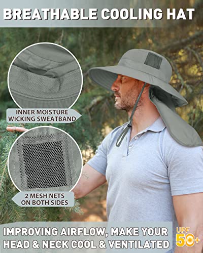 Tirrinia Neck Flap Fishing Safari Cap for Men - color: #1 Grey