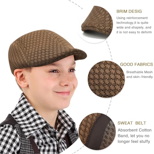 2 Pack Teenagers' Mesh Cap Breathable Summer Newsboy Hat Adjustable Beret Ivy Cap Irish Riding Hiking Hats - color: Coffee/Red
