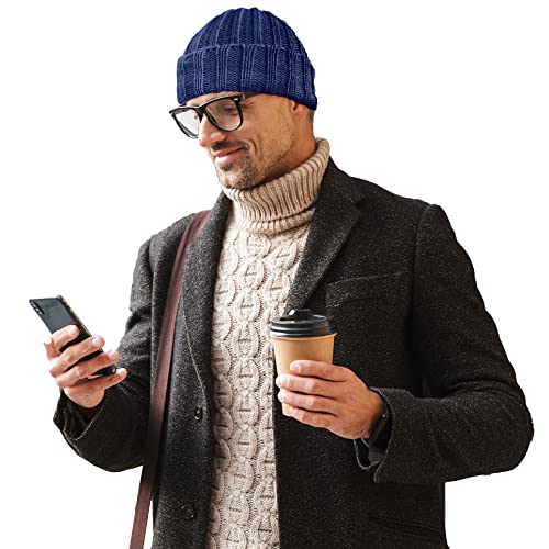 TINKUY Peru Alpaca Wool Blend Cuffed Beanie Hat for Men and Women, Warm Winter Knit Cap, Handmade in Peru, Unisex One Size - color: Navy
