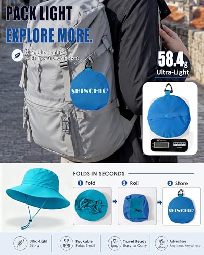 Water-Resistant UPF 50+ Sun Bucket Hat Packable Brimmed for Women Men - color: Aqua Blue