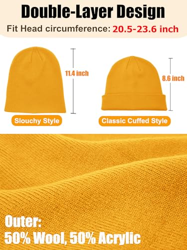 Womens Satin Lined Beanie Wool Silk Lining Slouchy Warm Skull Cap - color: 1pcs Yellow