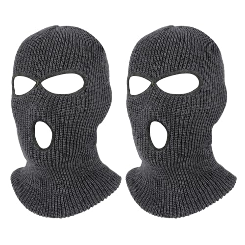 Pukavt 2 Pack 3 Hole Winter Knitted Mask, Ski Mask Balaclava Cap - color: Gray