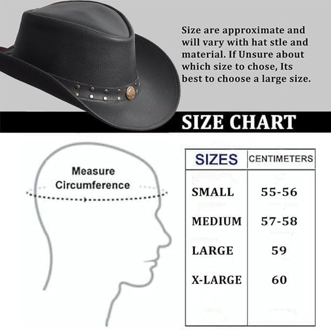 Unisex Leather Cowboy Hat Lightweight Handcrafted Western Shapeable Wide Brim | Western Hats for Men Black - color: Milled Black, size: Medium