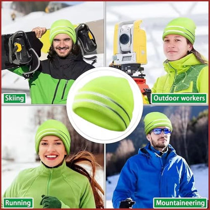 Gelante High Visibility Reflective Safety Knit Beanie for Men & Women – Warm Winter Headwear for Outdoor Activities. - color: Neon Yellow