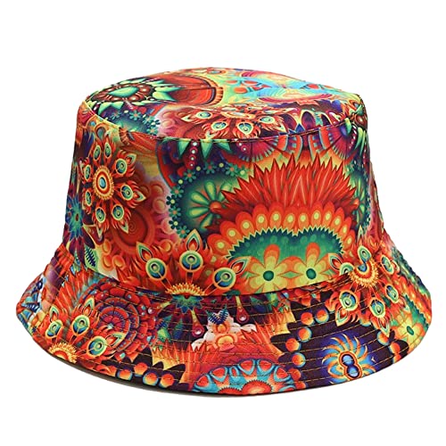 Quanhaigou Bucket Hat for Men Women,Packable Reversible Printed Sun Hats,Fisherman Outdoor Summer Travel Hiking Beach Caps - color: Feather