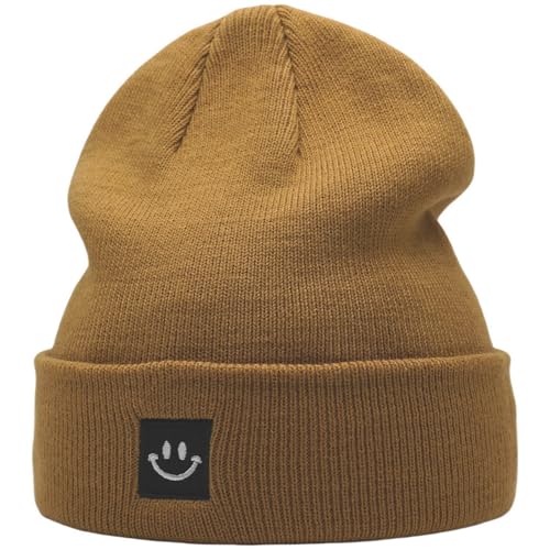 55cube Unisex Winter Beanie Hats Warm Thick Knit Cuffed Skullcaps - color: Solid Camel