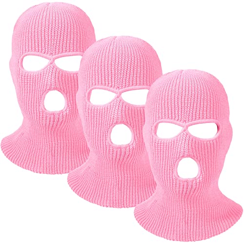 3 Hole Balaclava Ski Mask Cover Winter Knitted - color: Pink