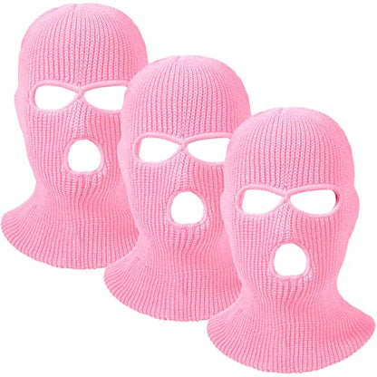 3 Hole Balaclava Ski Mask Cover Winter Knitted - color: Pink