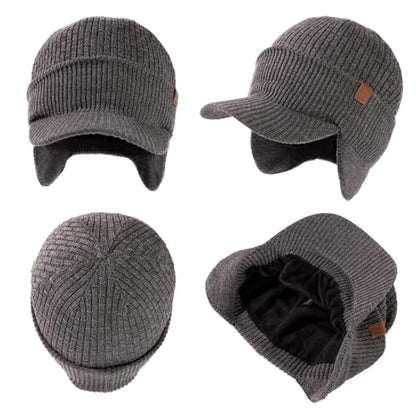 TOP-EX DryKnit™ 50% Merino Wool Waterproof Brim Beanie, Polartec™ Lined - color: Updated Earflap Style#grey (Waterproof), size: Small-Medium