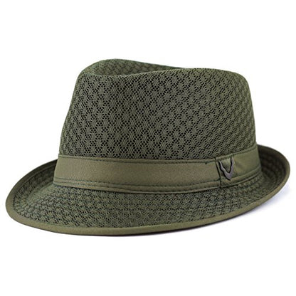 The Hat Depot Light Weight Classic Soft Cool Mesh Crushable Fedora hat - color: Olive, size: Small-Medium