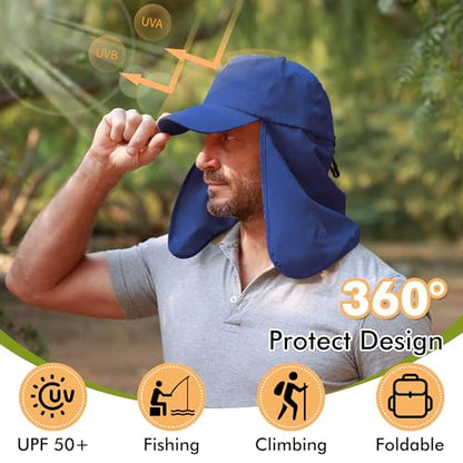 Tirrinia Wide Brim Sun Hat with Neck Flap for Men & Women - color: Navy
