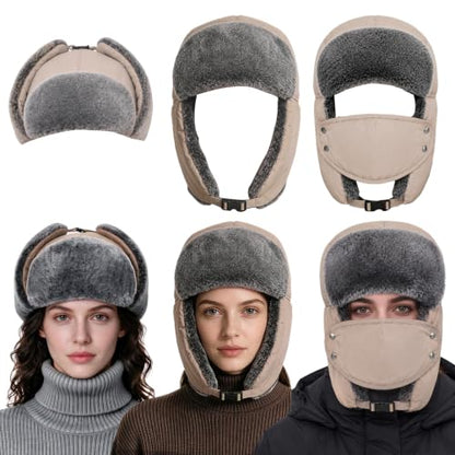 mysuntown Warm Winter Hats for Women Men with Ear Flaps for Cold Weather - color: Khaki