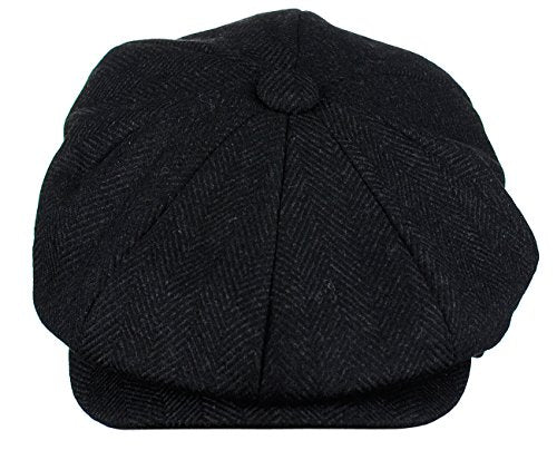 Men's Classic 8 Panel Wool Blend Newsboy Snap Brim Collection Hat - color: Nsb2317black, size: X-Large