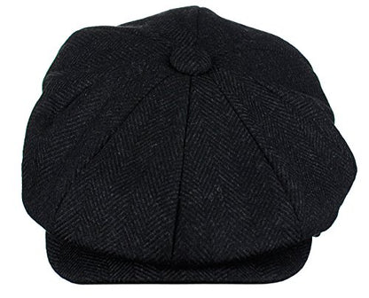 Men's Classic 8 Panel Wool Blend Newsboy Snap Brim Collection Hat - color: Nsb2317black, size: Large