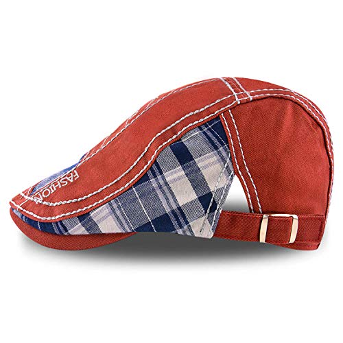 M MOACC Men Beret Hat Cotton Adjustable Newsboy Hats Cabbie Gatsby Cap Driving Flat Caps - color: Hat-t3-burgundy