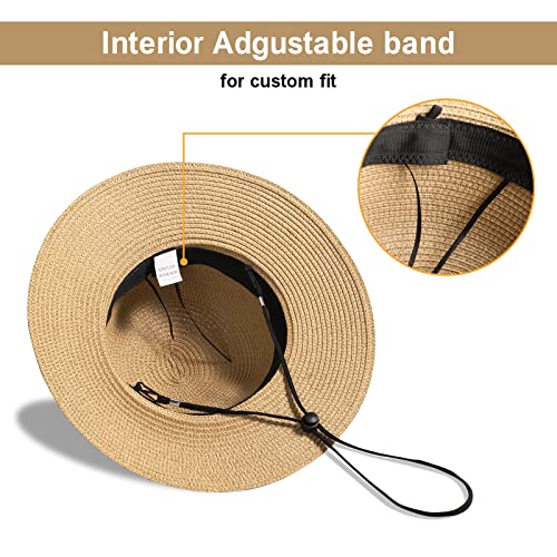 Beach Sun Straw Hats for Women, UPF 50+ UV Sun Protection Summer Straw Hat - color: A-khaki