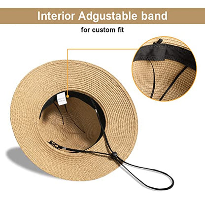 Beach Sun Straw Hats for Women, UPF 50+ UV Sun Protection Summer Straw Hat - color: A-khaki