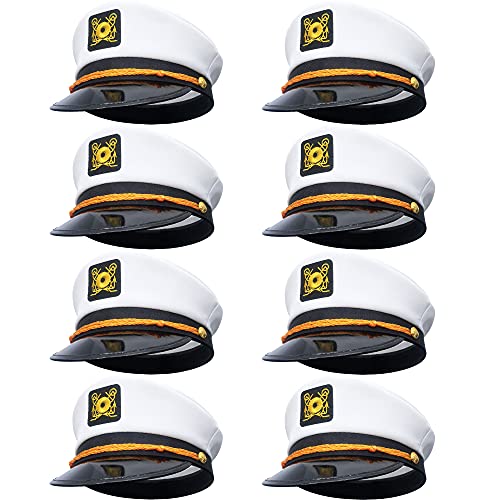 8 Pieces Captain Hats Adjustable White Sailors Navy Marine Admiral Caps for Yacht Theme Party Costume Accessory - color: Style 1