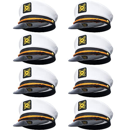 8 Pieces Captain Hats Adjustable White Sailors Navy Marine Admiral Caps for Yacht Theme Party Costume Accessory - color: Style 1
